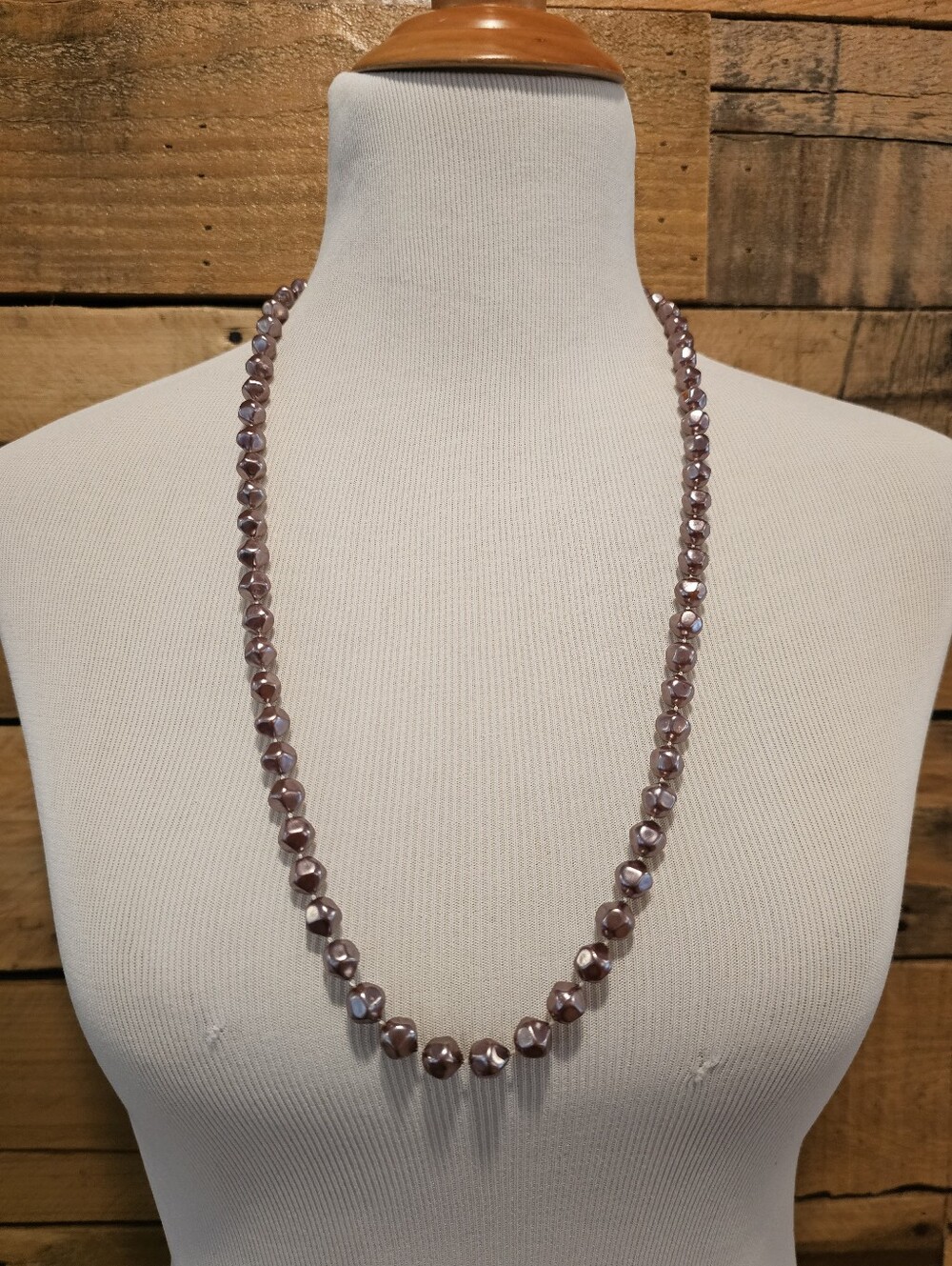 Vintage Dusty Pink Lucite Faceted Bead Necklace
